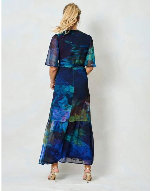 Hope & Ivy Blue The Jacqueline Flutter Sleeve Maxi Wrap Dress With Tie Waist
