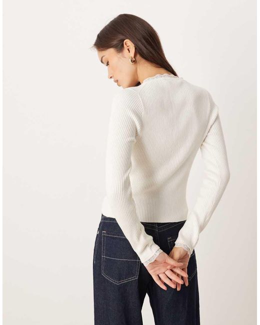 Abercrombie & Fitch White Lace Panel Detail Ribbed Cardigan