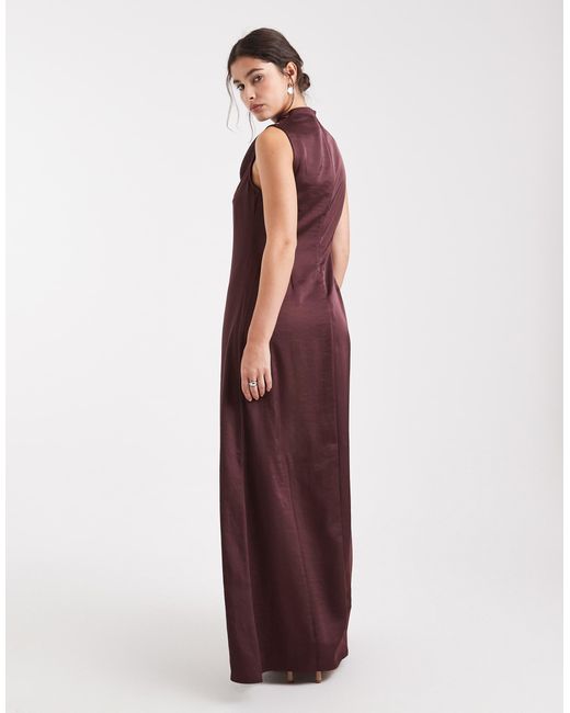 Vero Moda Satin Drape Neck Detail Maxi Dress in Red | Lyst