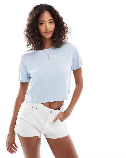 Pieces Cropped T-Shirt Met Korte Mouwen in het Blue