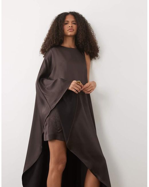 Forever New Natural Satin Asymmetric One Sleeve Mini Dress