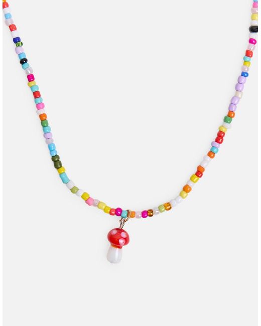Public Desire White Muilticoloured Beaded Mushroom Necklace