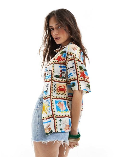 WeWoreWhat Blue Beach Scene Button Up Dad Shirt Co-ord