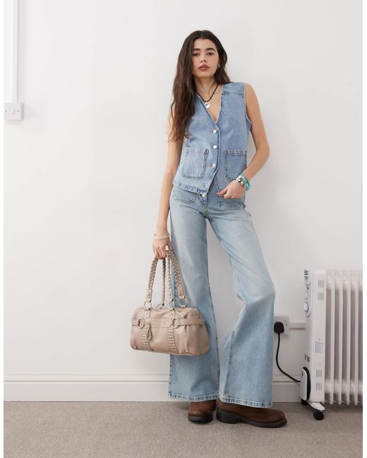Reclaimed (vintage) Blue Denim 70s Waistcoat Co-ord With Patch Pockets