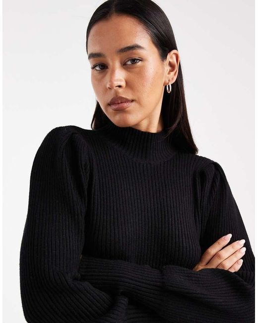 Vestido Corto Estilo Jersey Con Cuello Alto Y Mangas Abullonadas De ONLY de color Black