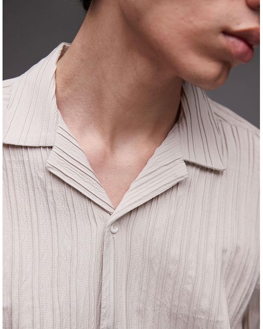 Topman Gray Short Sleeve Textured Plisse Shirt for men