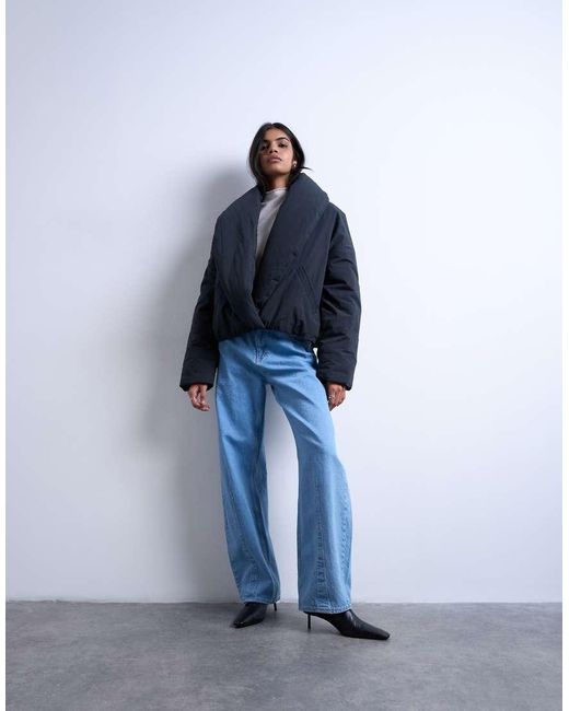 TOPSHOP Blue Padded Shawl Puffer Jacket