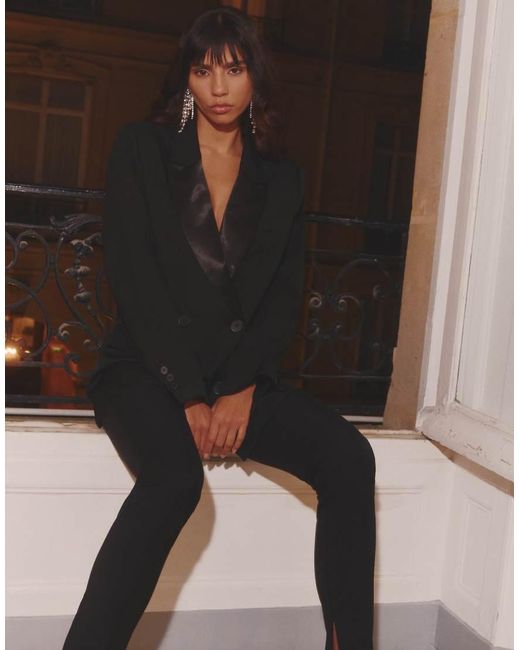 4th & Reckless Black Satin Lapel Double Breasted Blazer Co-ord