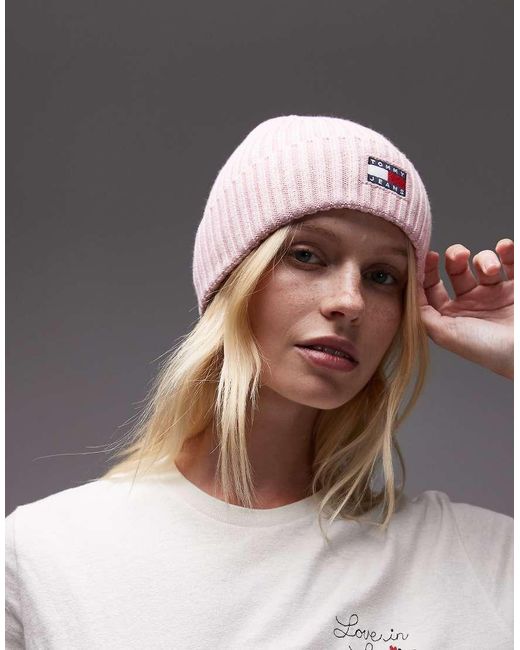 Tommy Hilfiger Pink Flag Logo Beanie