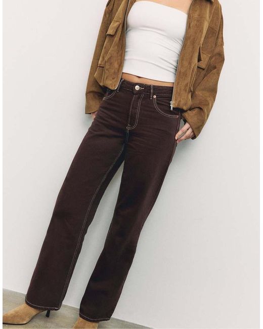 Stradivarius Brown Tall D92 Straight Wide Jeans