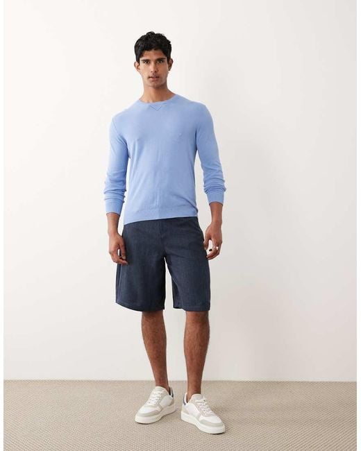 Mango Blue 100% Cotton Fine Knit Long Sleeve Sweater for men