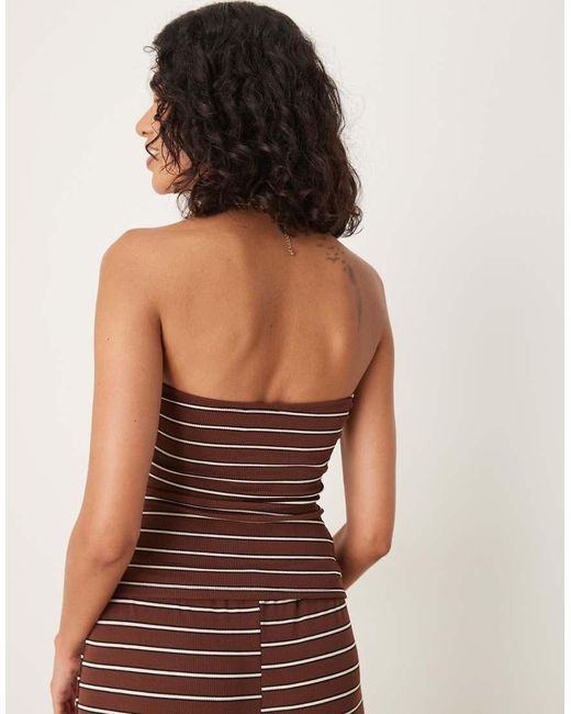 Top Largo Marrón Chocolate A Rayas Con Escote Palabra De Honor De (Parte De Un Conjunto) ASOS de color Brown