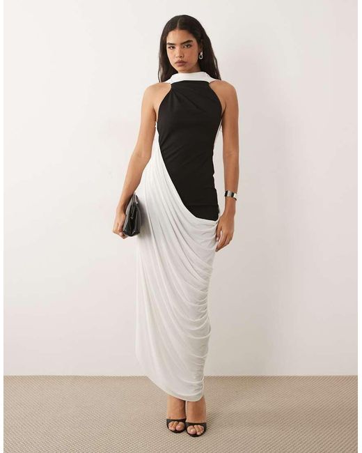 ASOS Natural Midi Dress With Draped Skirt Into Scarf Detailing
