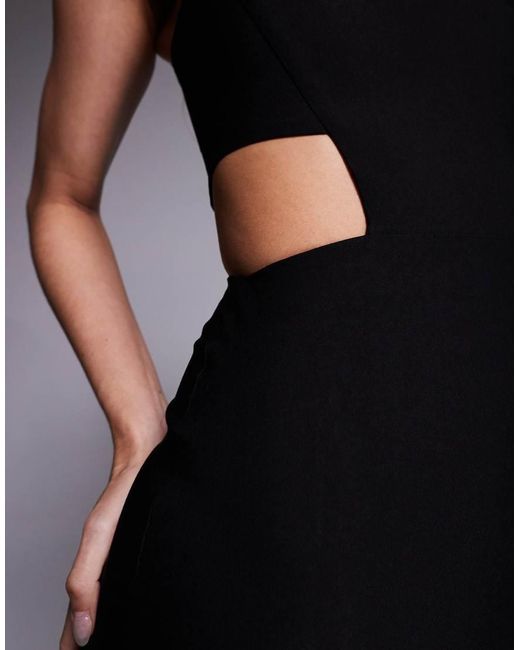 Vesper Blue Square Neck Maxi Dress With Cut Outs And Thigh Split