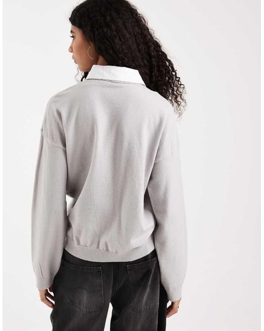 ASOS White Fine Knit Jumper With Contrast Poplin Collar