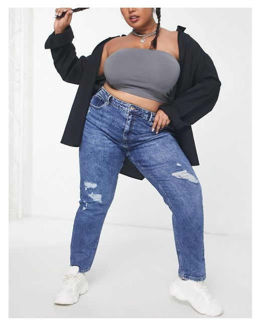 ONLY Careneda Distressed Mom Jeans in Blue | Lyst