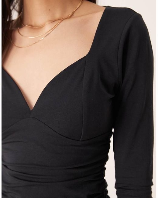 Abercrombie & Fitch Blue Sweetheart Neck Long Sleeve Top With Built-in Bra