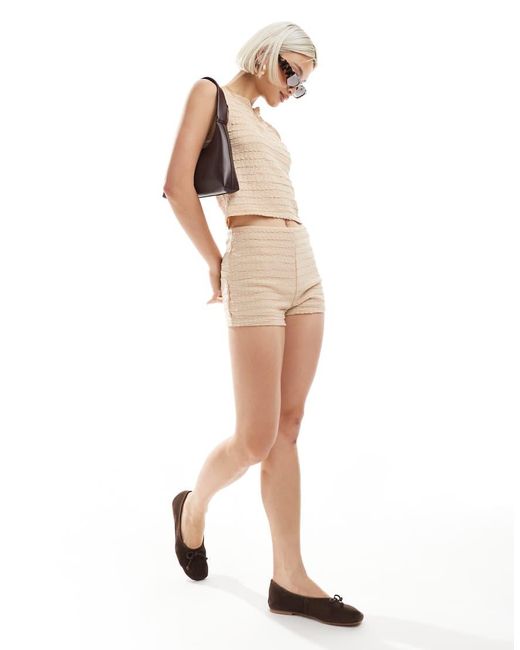 Miss Selfridge White Ruffle Textured Booty Short Co Ord