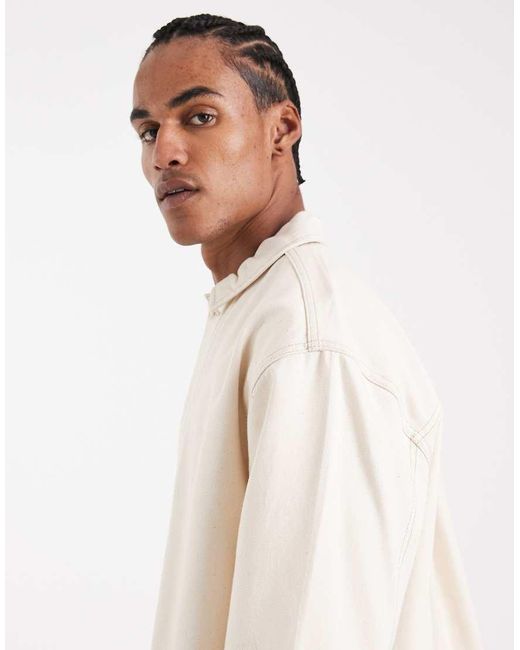 ASOS Natural Circular Design Collection Co-Ord Heavyweight Denim Shirt for men