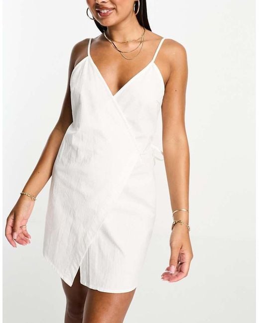 Vero Moda White Cotton Wrap Front Beach Mini Dress
