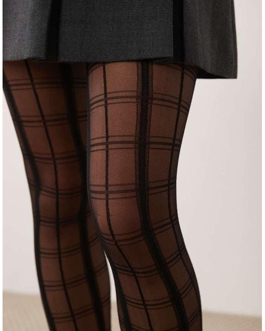 Kaiia Black Exclusive Check Pattern Sheer Tights