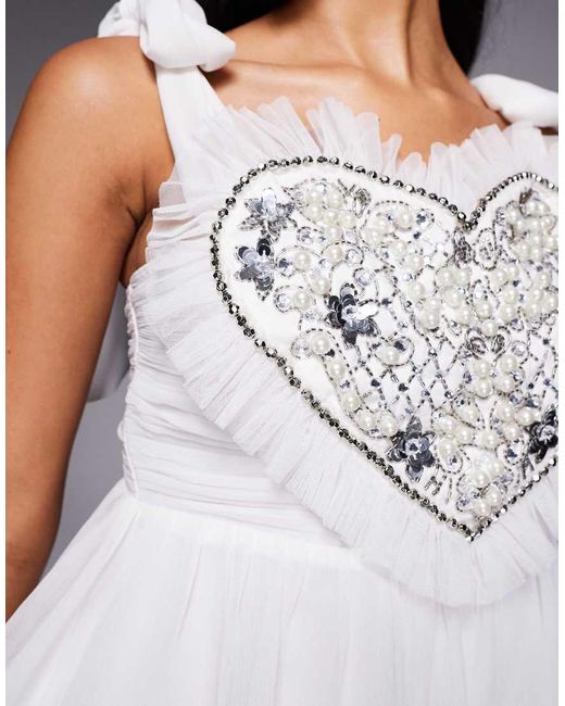ASOS Gray Heart Embellished Peplum Top With Bow Shoulder Detail