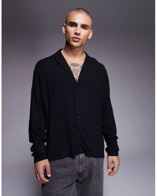 ASOS – kastiges regular fit hemd in Black für Herren