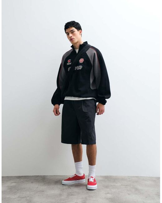 ASOS Black Relaxed Quarter Zip Sweatshirt With Piping And Graphic for men
