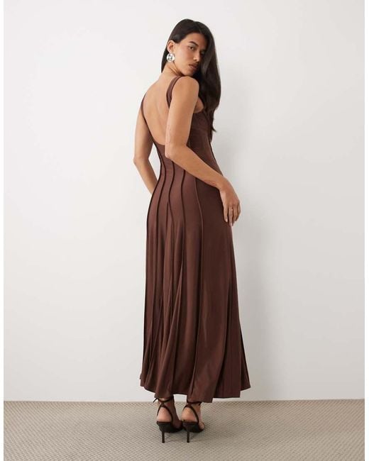 ASOS Brown Slinky Scoop Neck Maxi Dress With Exposed Seams