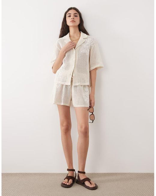ASOS Natural Open Knit Shorts With Cornelli Detail