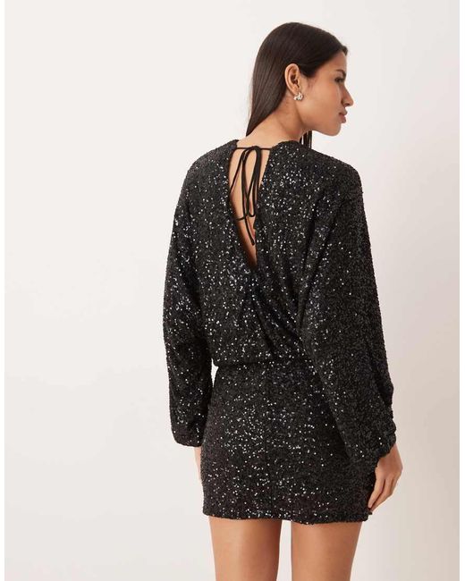 Gina Tricot Black Long Sleeve Sequin Low Back Mini Dress