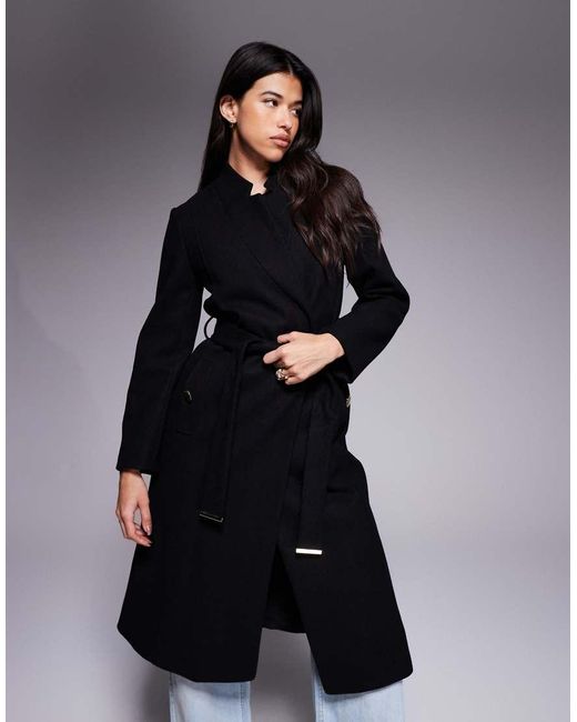 River Island Blue Notch Belted Wrap Coat