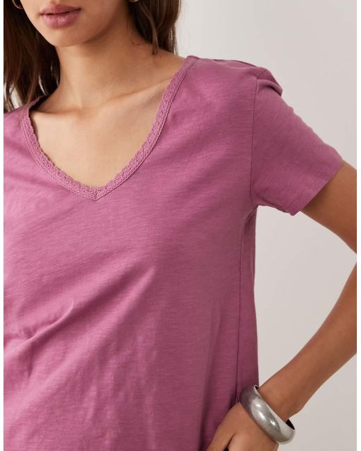Mango Red Teen V Neck Lace Trim T-shirt