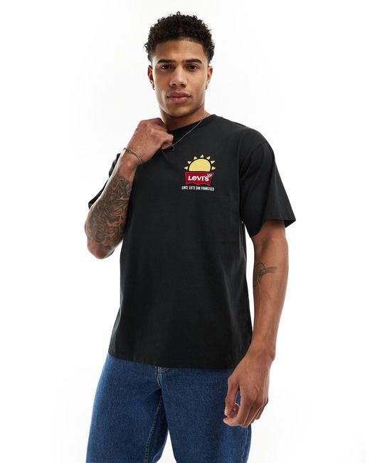 Levi's Black T-shirt With Central Sunshine Print Logo And Back Print for men