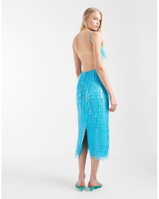 ASOS Blue All Over Shard Sequin Midi Dress