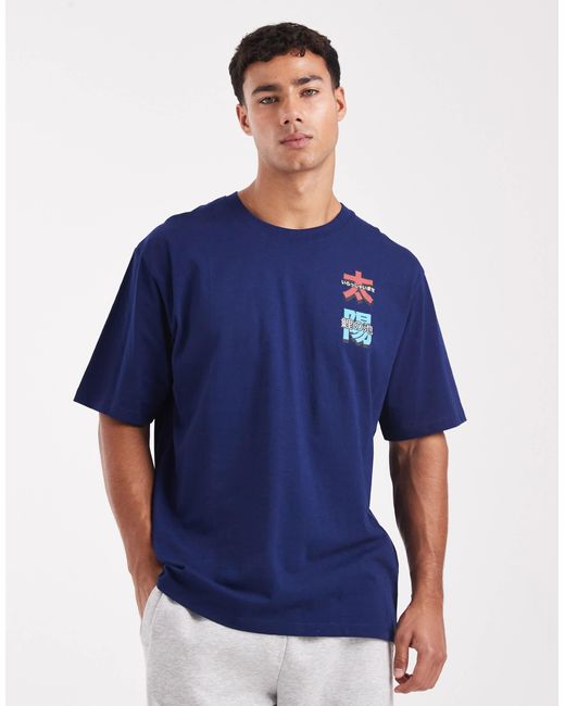 Jack & Jones Blue Oversized T-shirt With Japanese Back Print for men