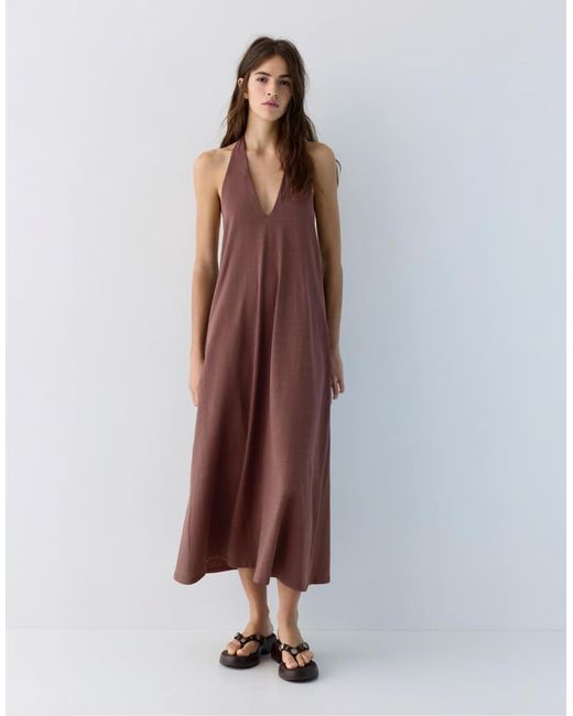 Pull&Bear Brown Halter Midi Dress