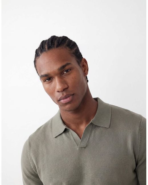 SELECTED Gray Knit Split Neck Polo for men