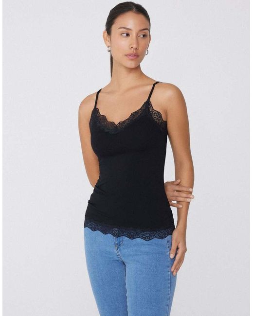 Tezenis Black Viscose And Lace Camisole