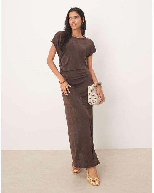 ASOS Natural Slinky Cap Sleeve Maxi Dress With Seam Detail