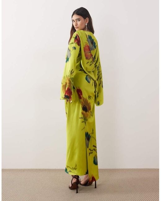 ARRANGE Yellow High Neck Satin Long Sleeve Maxi Dress