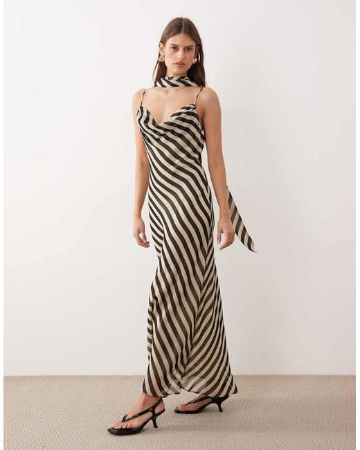 Mango Natural Scoop Neck Strappy Maxi Dress With Scarf Detail