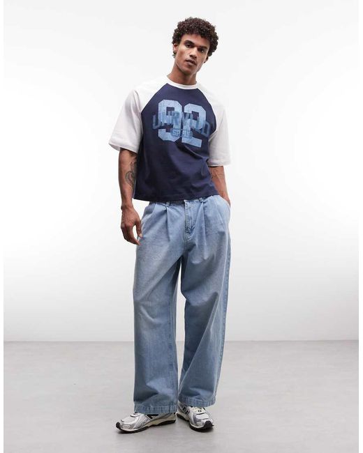 ASOS Blue Boxy Oversized T-shirt With 92 Graphic for men
