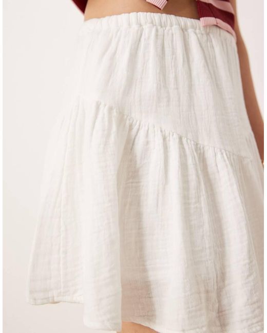 Pimkie White Cotton Textured Tiered Mini Skort