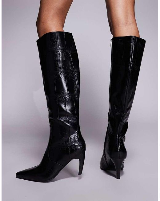 SIMMI Gray Simmi Lapis Heeled Knee Boots