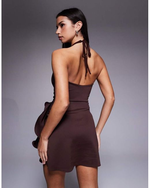 ASOS Purple Halterneck Mini Dress With Oversize Corsage Skirt Detail