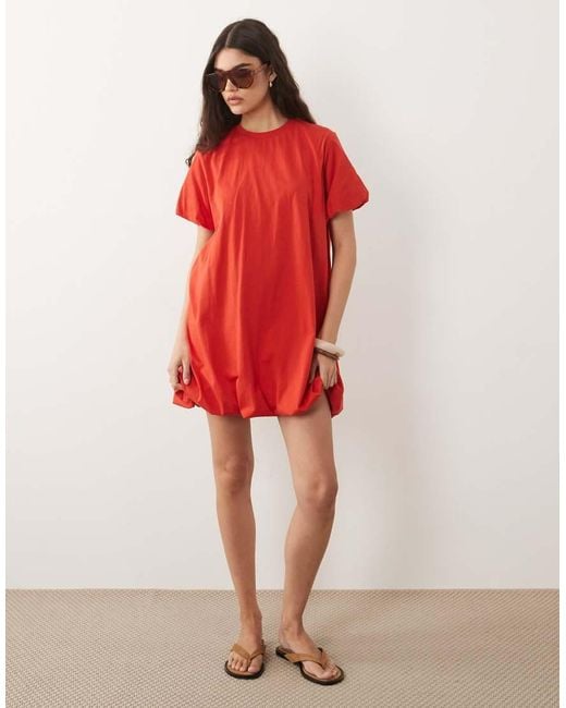 ASOS Red Short Puff Sleeve Bubble Mini Dress
