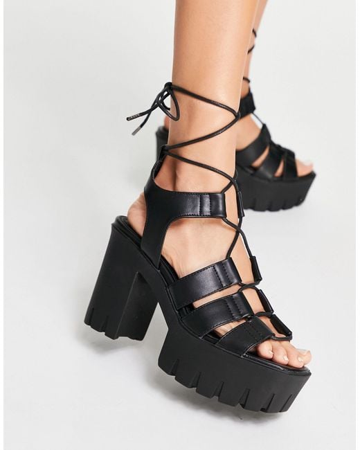 ASOS Nightime Chunky Tie Leg High Heeled Sandals in Black | Lyst