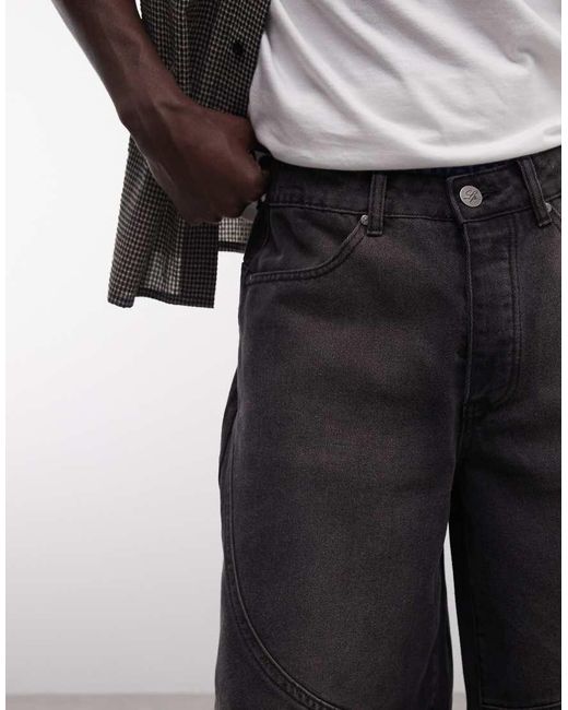 Liquor N Poker Gray Denim Seam Detail Jorts for men