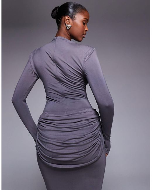 Ashtin - body d'ensemble à manches longues effet seconde peau avec encolure montante et épaulettes Wanderdoll en coloris Purple